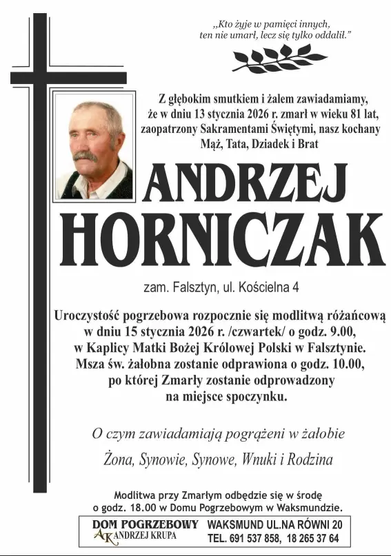 Zmarł Druh Honorowy OSP Falsztyn Andrzej Horniczak