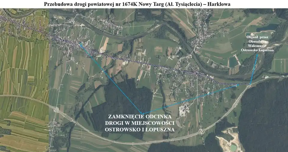 Droga Ostrowsko - Łopuszna zamknięta na trzy dni. Objazd przez obwodnicę Nowego Targu
