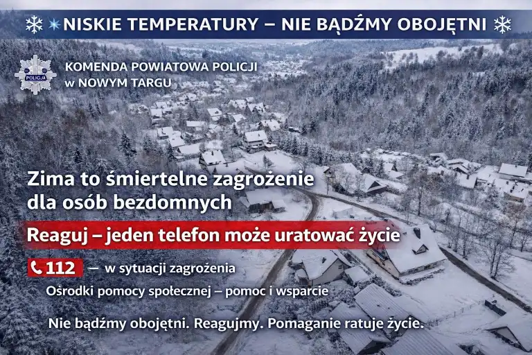 Niskie temperatury zagrażają życiu. Policja apeluje o czujność wobec osób bezdomnych i starszych