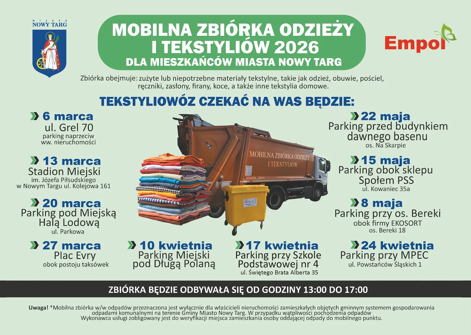 Nowy Targ podaje terminy kolejnych zbiórek. Sprawdź, kiedy i gdzie oddasz niepotrzebne rzeczy