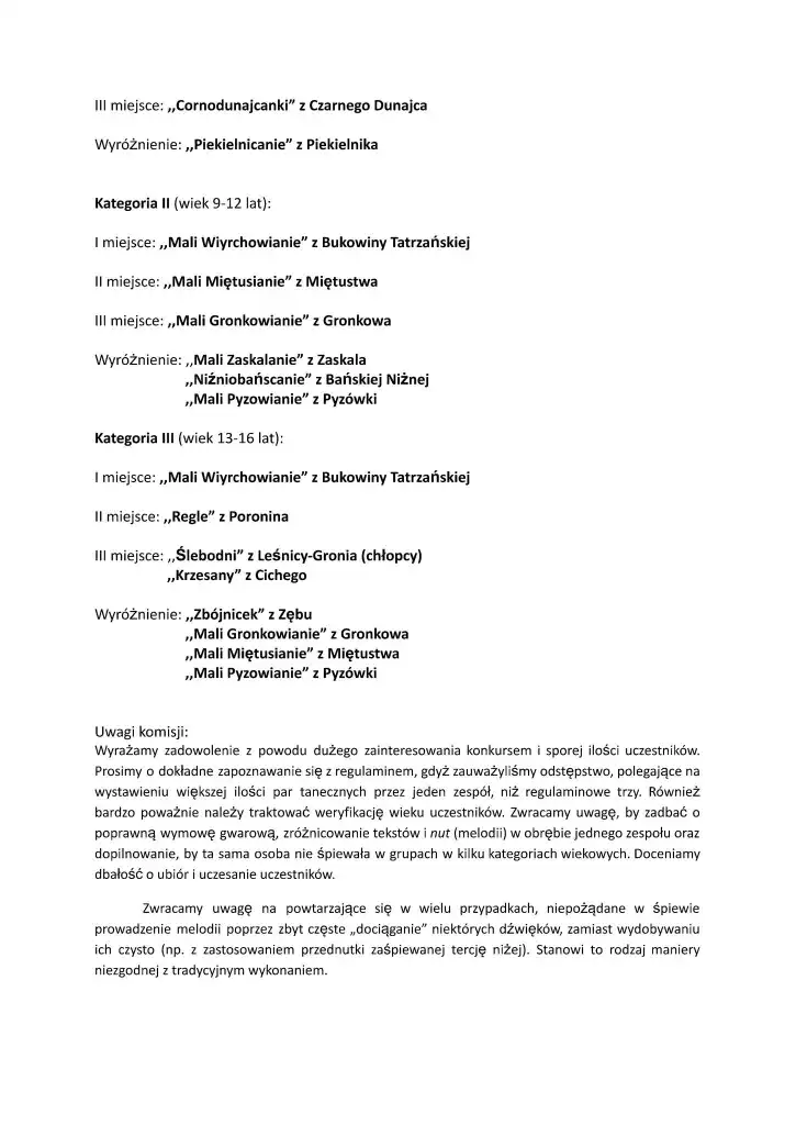 Młodzi górale podbijają scenę. Sukcesy zespołów z Szaflar na Przeziyracce w Czarnym Dunajcu