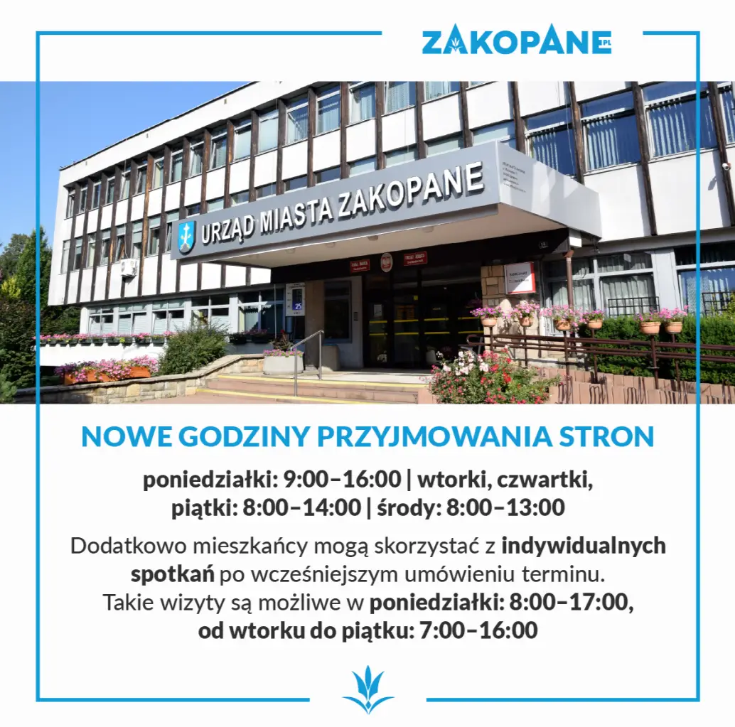 Dłużej i bardziej elastycznie. Urząd Miasta Zakopane zmienia godziny przyjęć