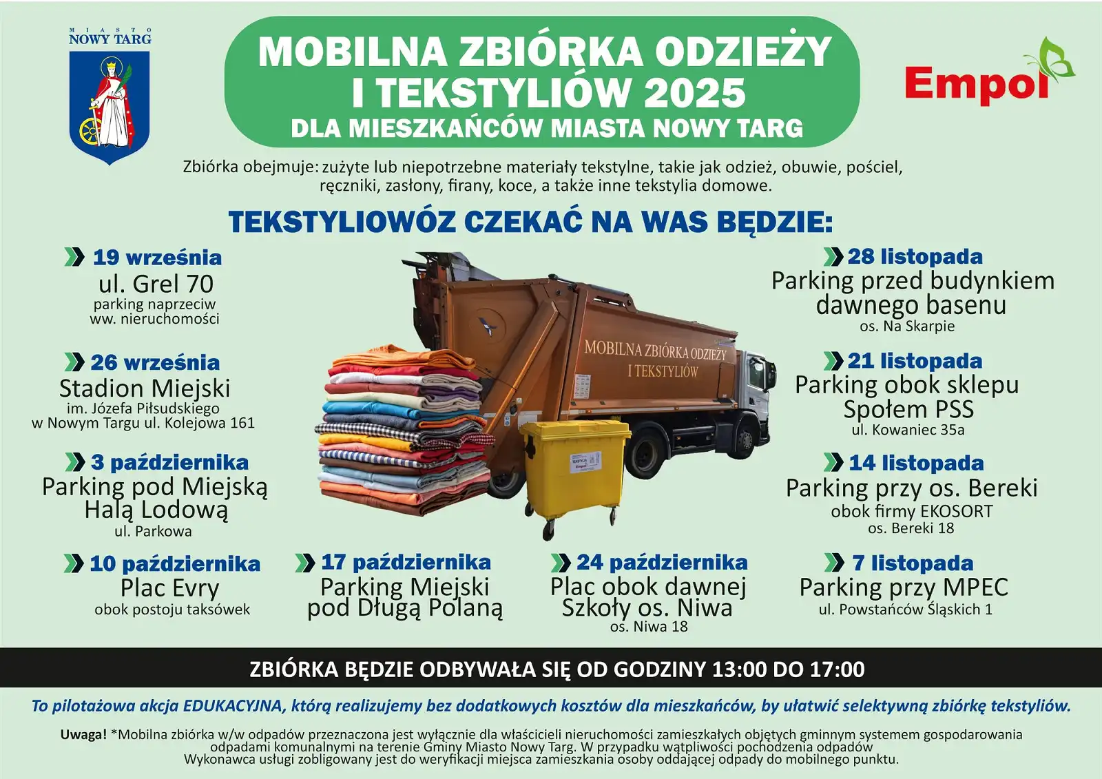 Ekologiczny akcja w Nowym Targu: Mobilna zbiórka tekstyliów rusza 19 września