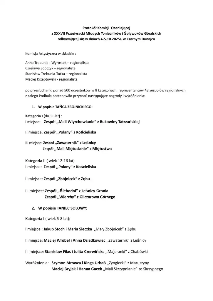 Młodzi górale podbijają scenę. Sukcesy zespołów z Szaflar na Przeziyracce w Czarnym Dunajcu
