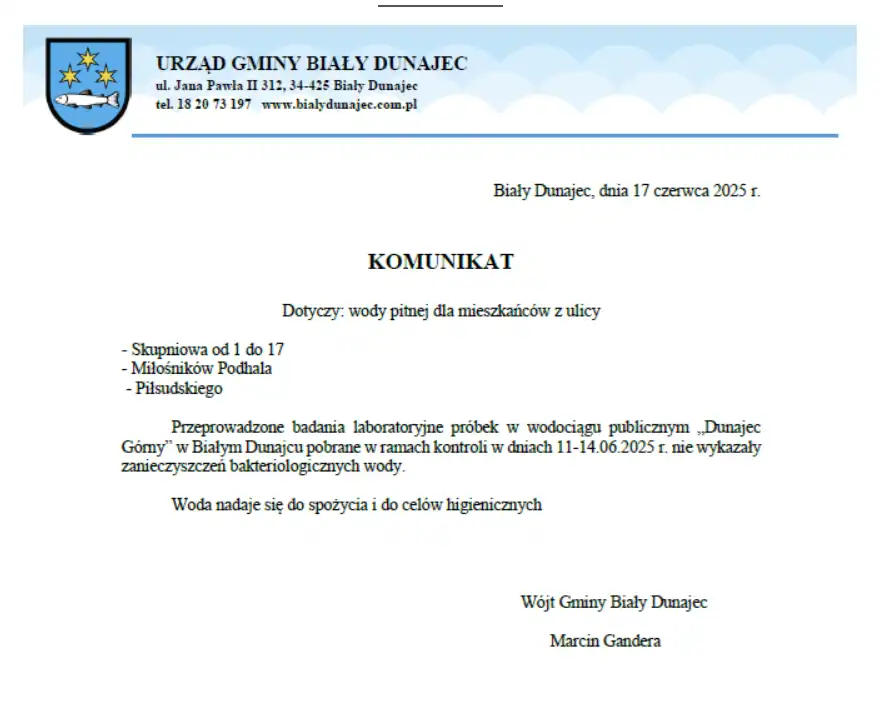 Bezpieczna woda w Białym Dunajcu – wyniki badań potwierdzają jej przydatność do spożycia