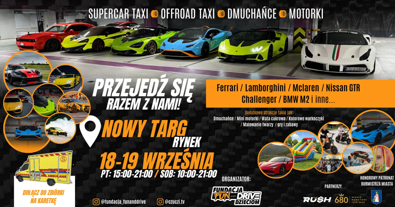 900-konny Lamborghini i Ferrari SF90 w centrum Nowego Targu. Motoryzacyjny weekend już 18 i 19 września
