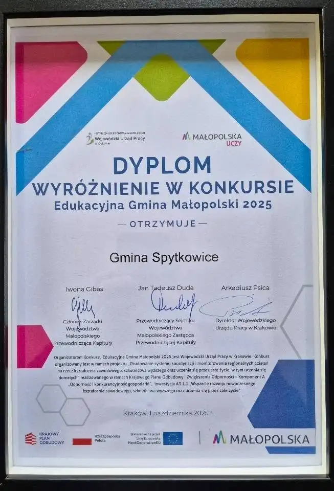 Gmina Spytkowice z wyróżnieniem w konkursie edukacyjnym