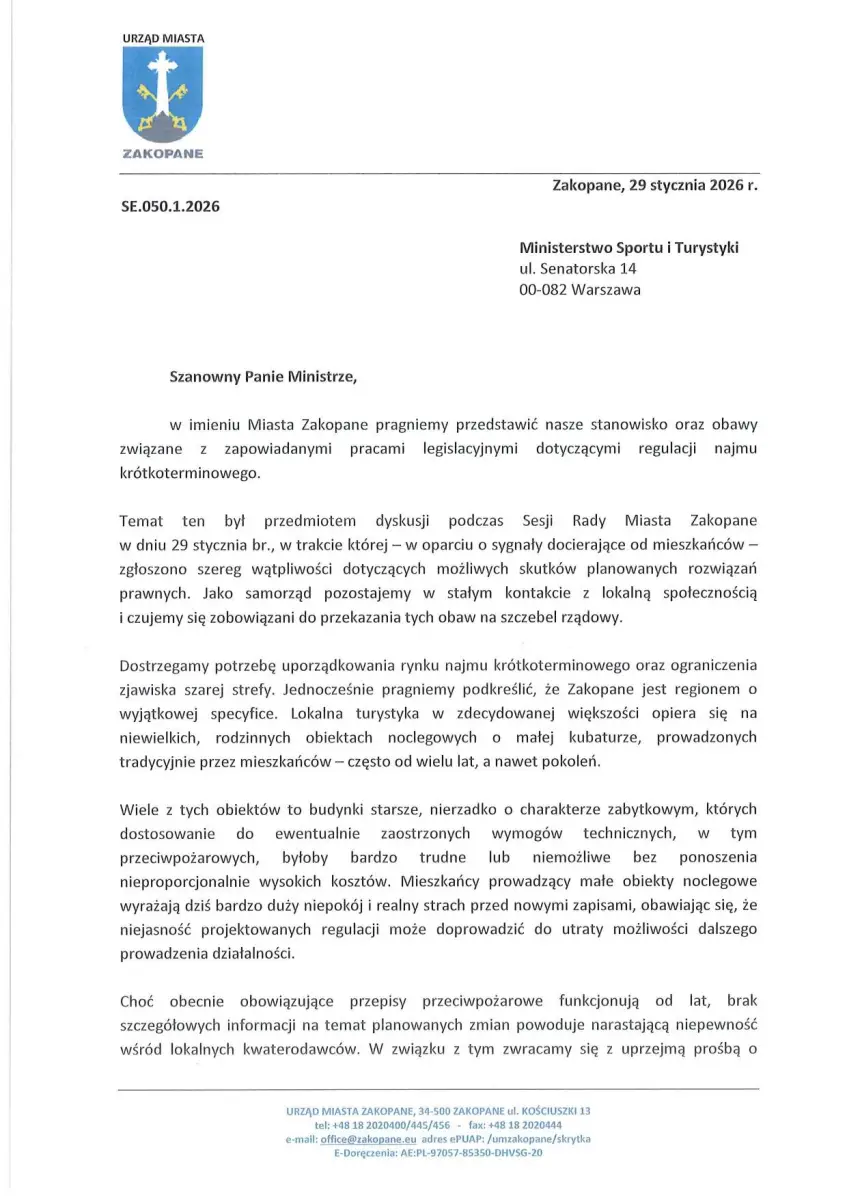 Zakopane: Strach kwaterodawców i niepewność przepisów. Samorząd pisze do Warszawy