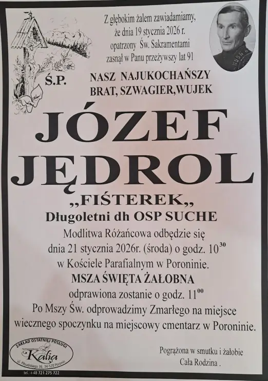 Zmarł długoletni druh OSP Suche - Józef Jędrol
