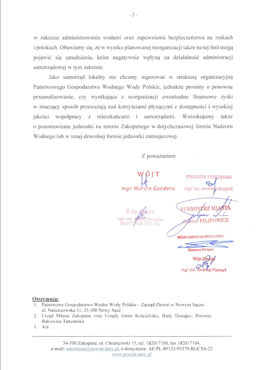 Samorządy mówią nie likwidacji Nadzoru Wodnego w Zakopanem