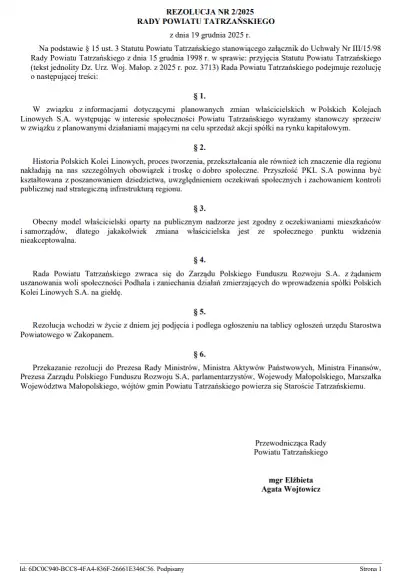 Samorząd mówi „nie” sprzedaży akcji Polskich Kolei Linowych