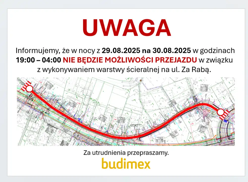 Uwaga! Utrudnienia na ul. Za Rabą w Rabce-Zdroju