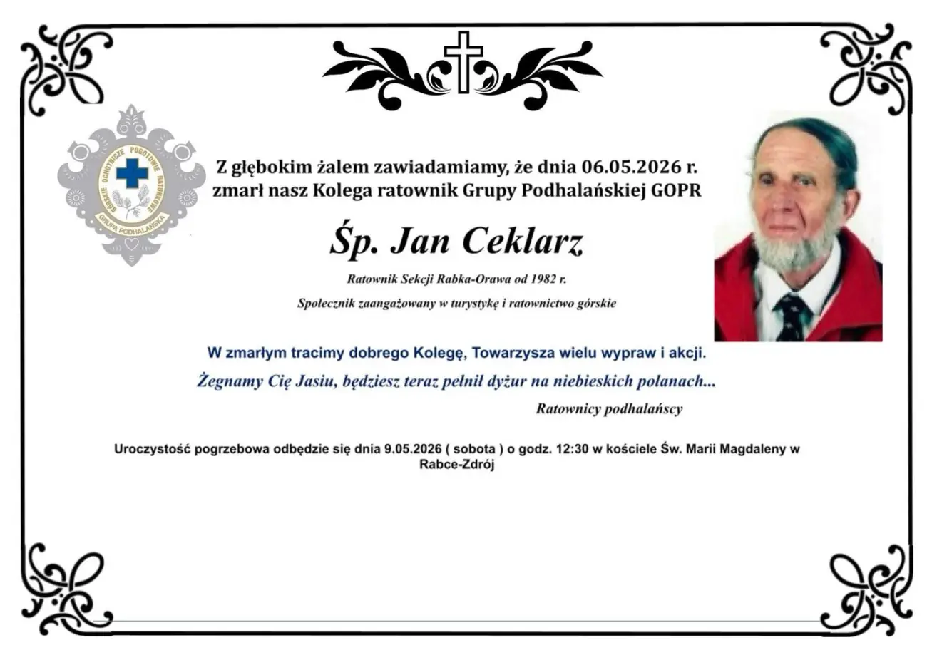 Nie żyje wieloletni ratownik GOPR. Jan Ceklarz miał 88 lat
