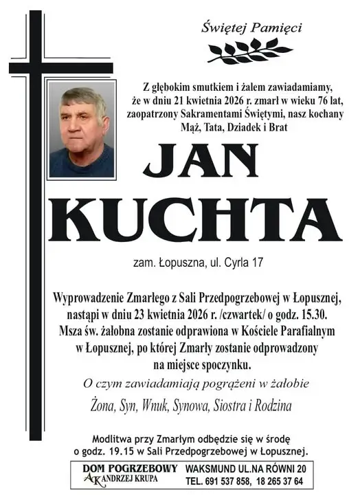 Smutna wiadomość z Łopusznej. Nie żyje Jan Kuchta