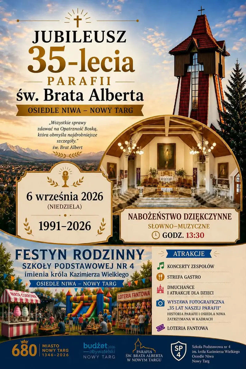 35 lat parafii św. Brata Alberta. W niedzielę jubileusz i rodzinny festyn w Nowym Targu