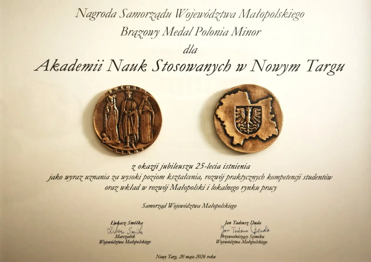 ANS w Nowym Targu z prestiżowym wyróżnieniem. Uczelnia otrzymała Medal Polonia Minor